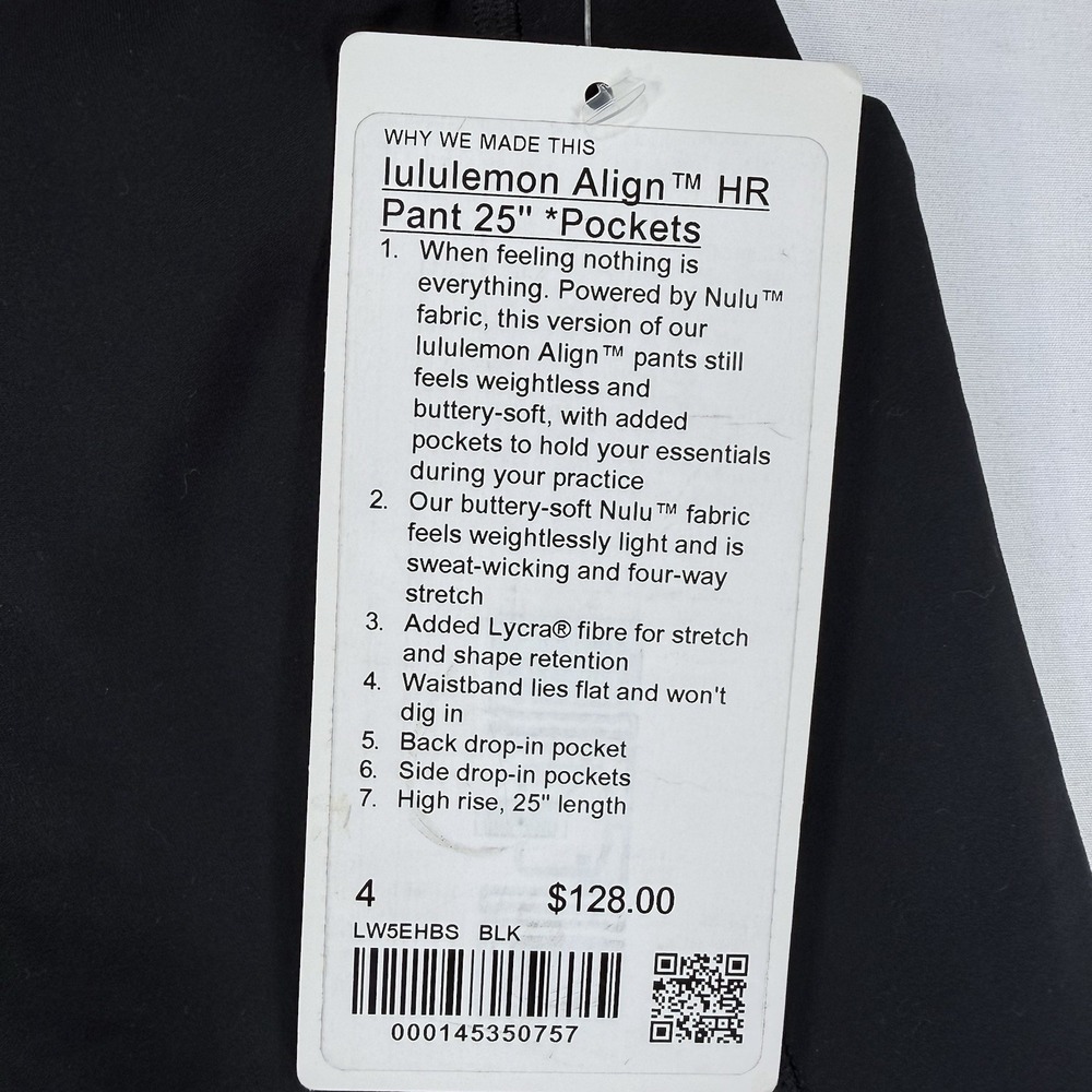 NWT Lululemon Align High Rise Pant 25" Pockets Size 4 Black Leggings $128 NEW - Picture 5 of 13